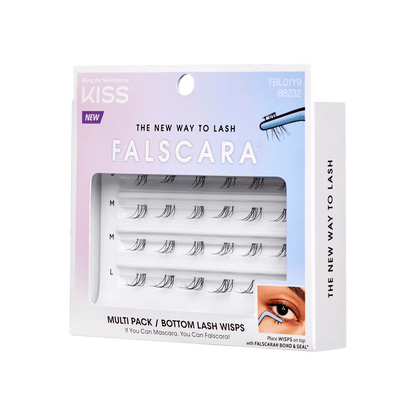 Falscara lash wisp multipack includes 24 lash wisps that apply under the lash line for a custom eyelash extensions look. 