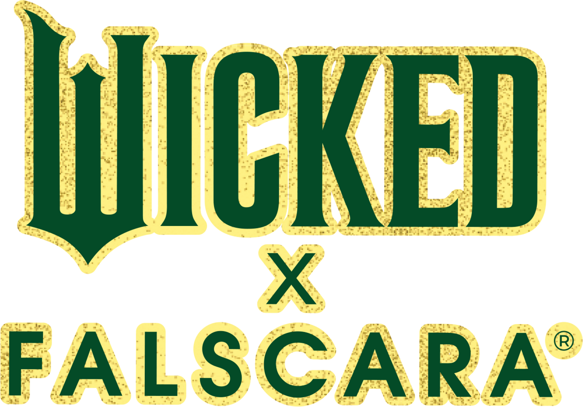 Wicked x Falscara logo in gold and green with registered trademark symbol.
