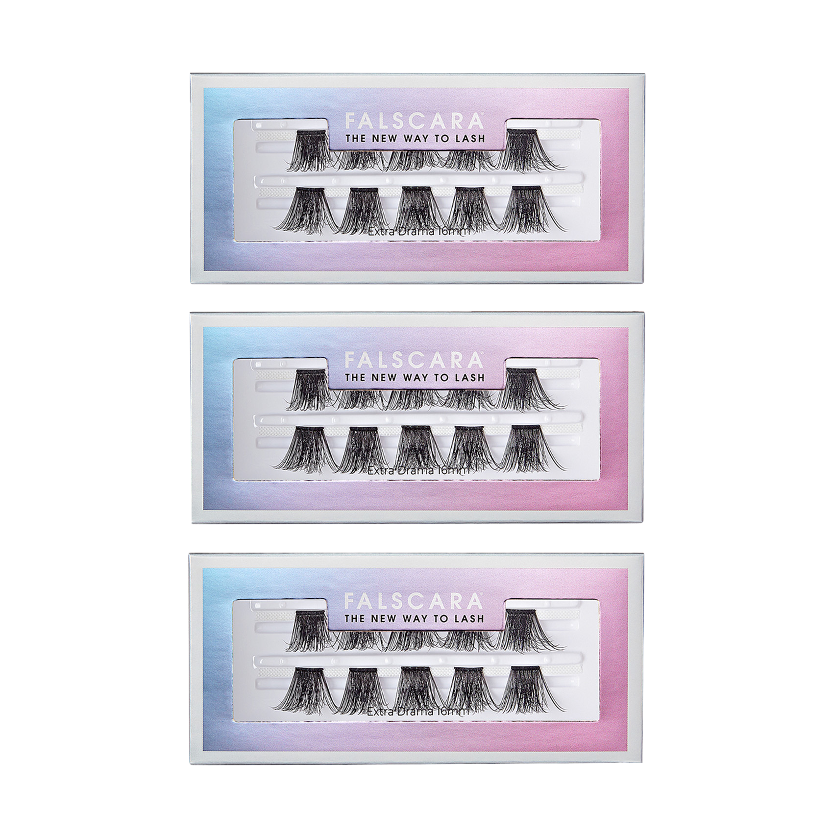 Three packages of Falscara false eyelashes in 16mm &