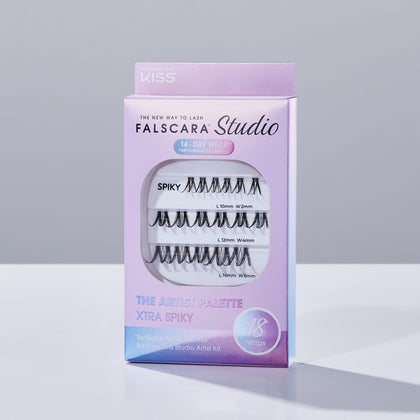 A package of Falscara Studio Palette lashes in "Xtra Spiky" which includes 18 lash clusters.