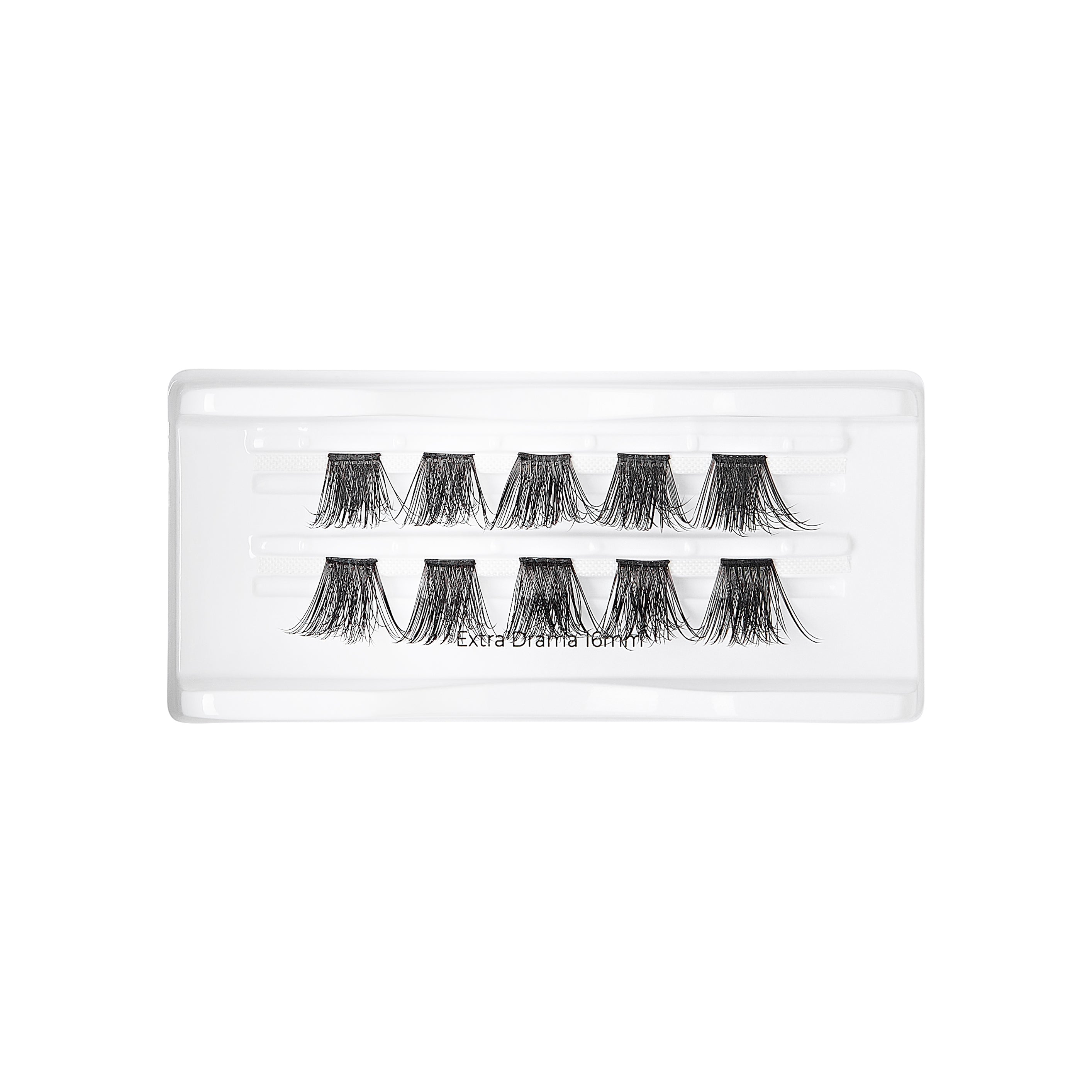 A white tray displaying Falscara a pack of 10 false lashes from the 16mm &