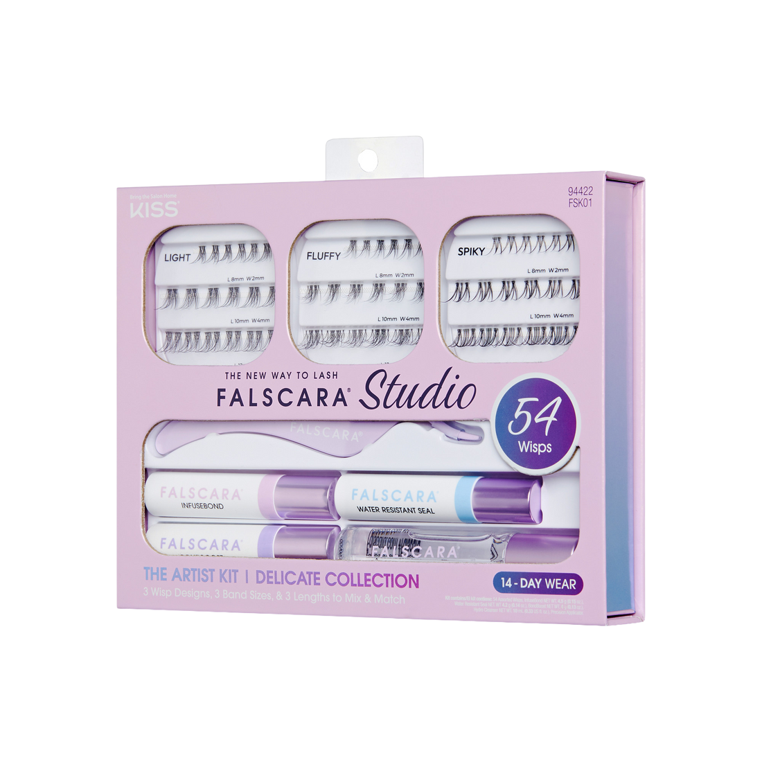 Falscara Studio Lash Extension Kit - Delicate | DIY False Lash Extensions, Natural, Cluster Lash, Wispy Lashes, 54 Wisps, 8mm-12mm