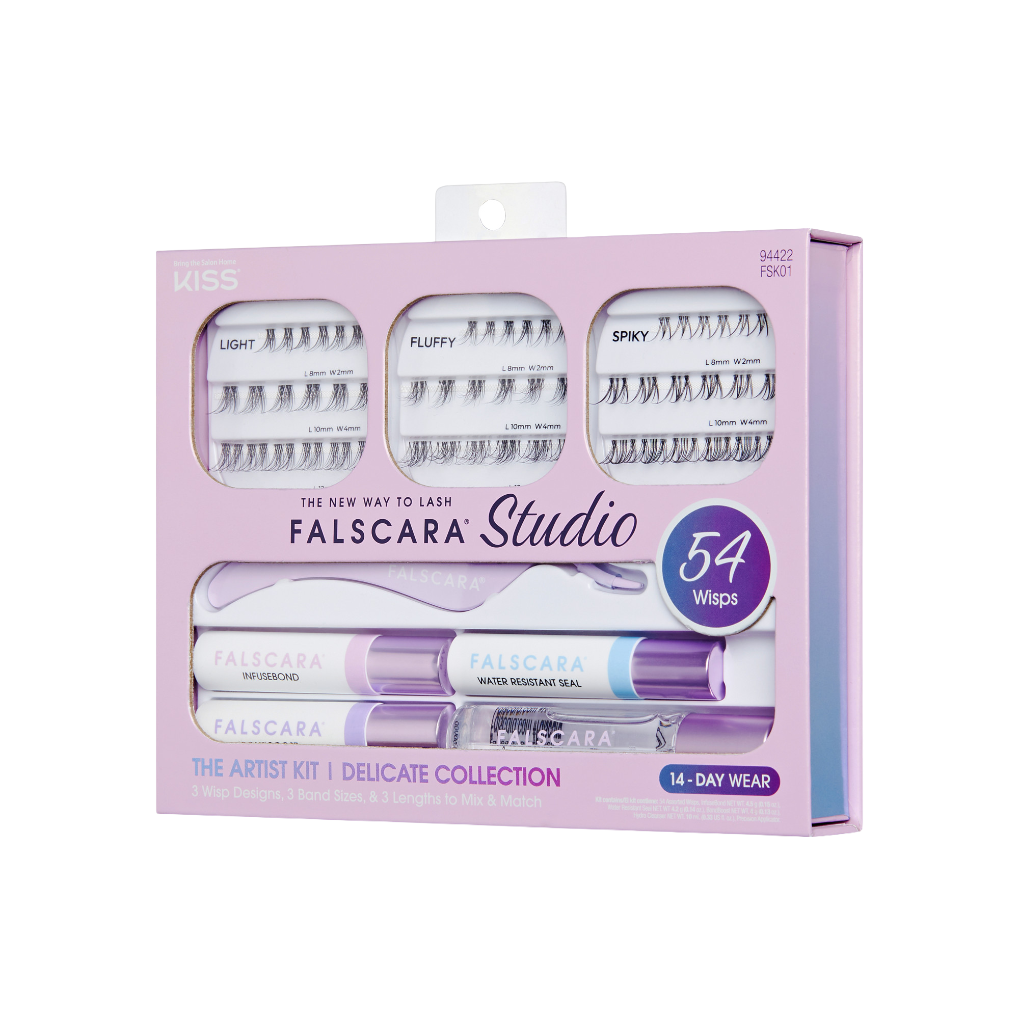 Falscara Studio Lash Extension Kit - Delicate | DIY False Lash Extensions, Natural, Cluster Lash, Wispy Lashes, 54 Wisps, 8mm-12mm