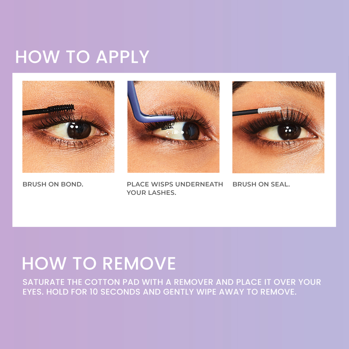 Three images with instructions for applying Falscara &