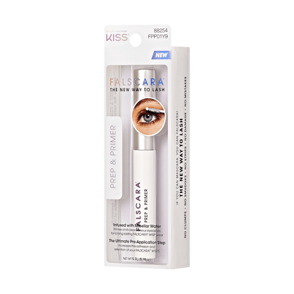 Packaging for Falscara Prep &amp;amp; Primer. Primer is used with Micellar Water as the first step to clean and prep your natural lashes for false lash application.