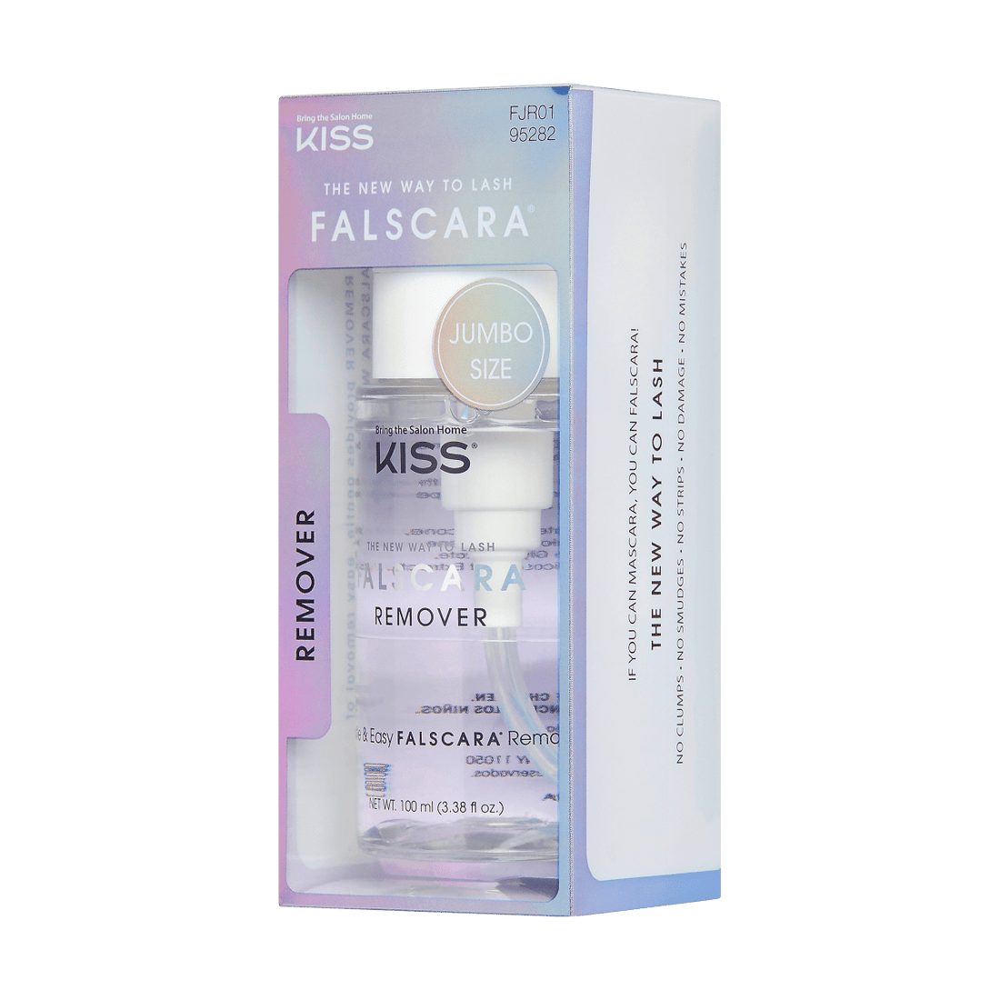 Packaging for Falscara lash remover. Infused with soothing rosewater to gently remove false lashes and eye makeup while nourishing the eye area.