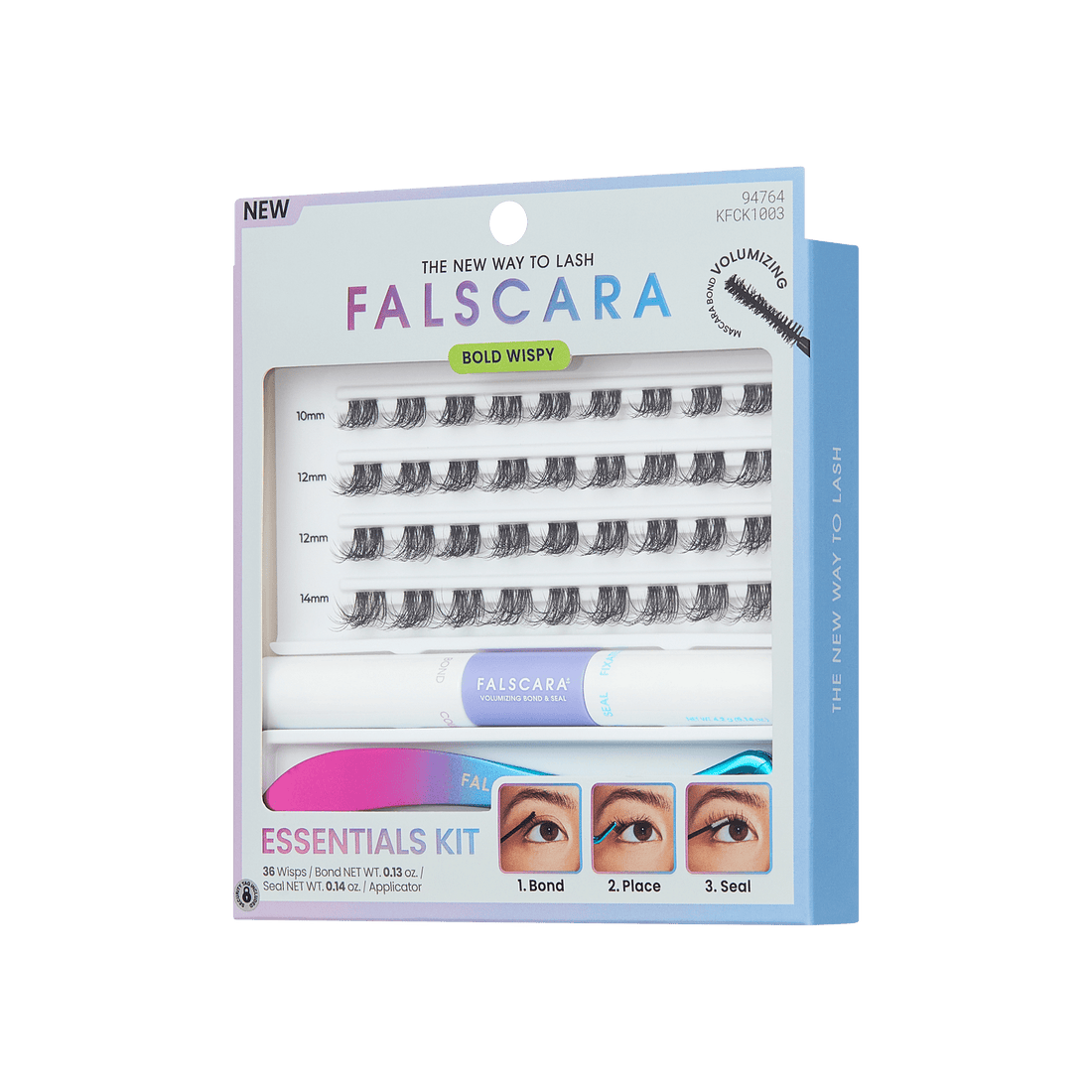 Falscara false eyelash packaging on a green background
