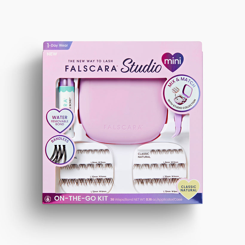 Falscara Studio Mini On-The-Go Kit with lashes, bond, and pink case