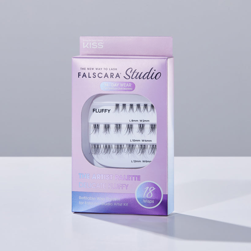 A package of Falscara Studio Palette "Delicate Fluffy" lashes. Package includes 18 lash clusters. 