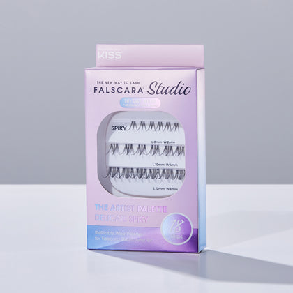 A package of Falscara Studio Palette lashes in "Delicate Spiky" which includes 18 lash clusters. 