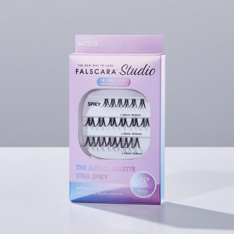 A package of Falscara Studio Palette lashes in "Xtra Spiky" which includes 18 lash clusters. 
