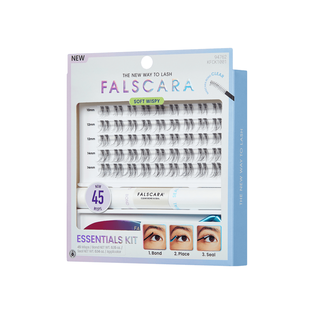 Falscara Soft Wispy Essentials Kit | DIY False Lash Extensions, Cluster Lash, Wispy Lashes, 45 Wisps, 10mm-14mm